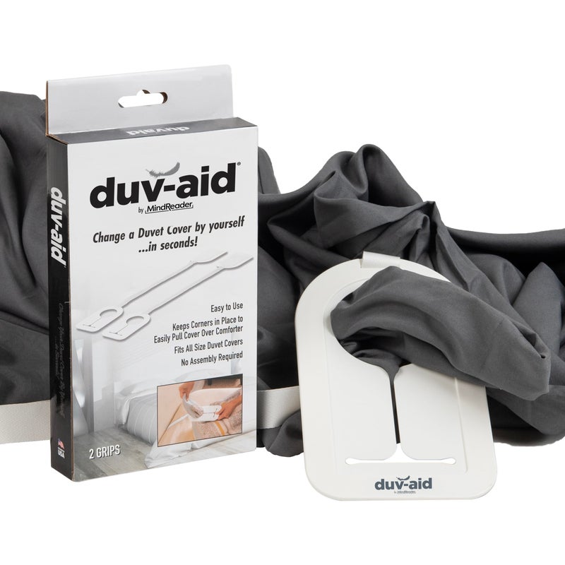 Mind Reader Duv-aid Duvet Cover Changer System, Time-Saving, Prevents Slipping, Easy to Use, Bedroom, Plastic, 2 Pcs, White. - Image 1